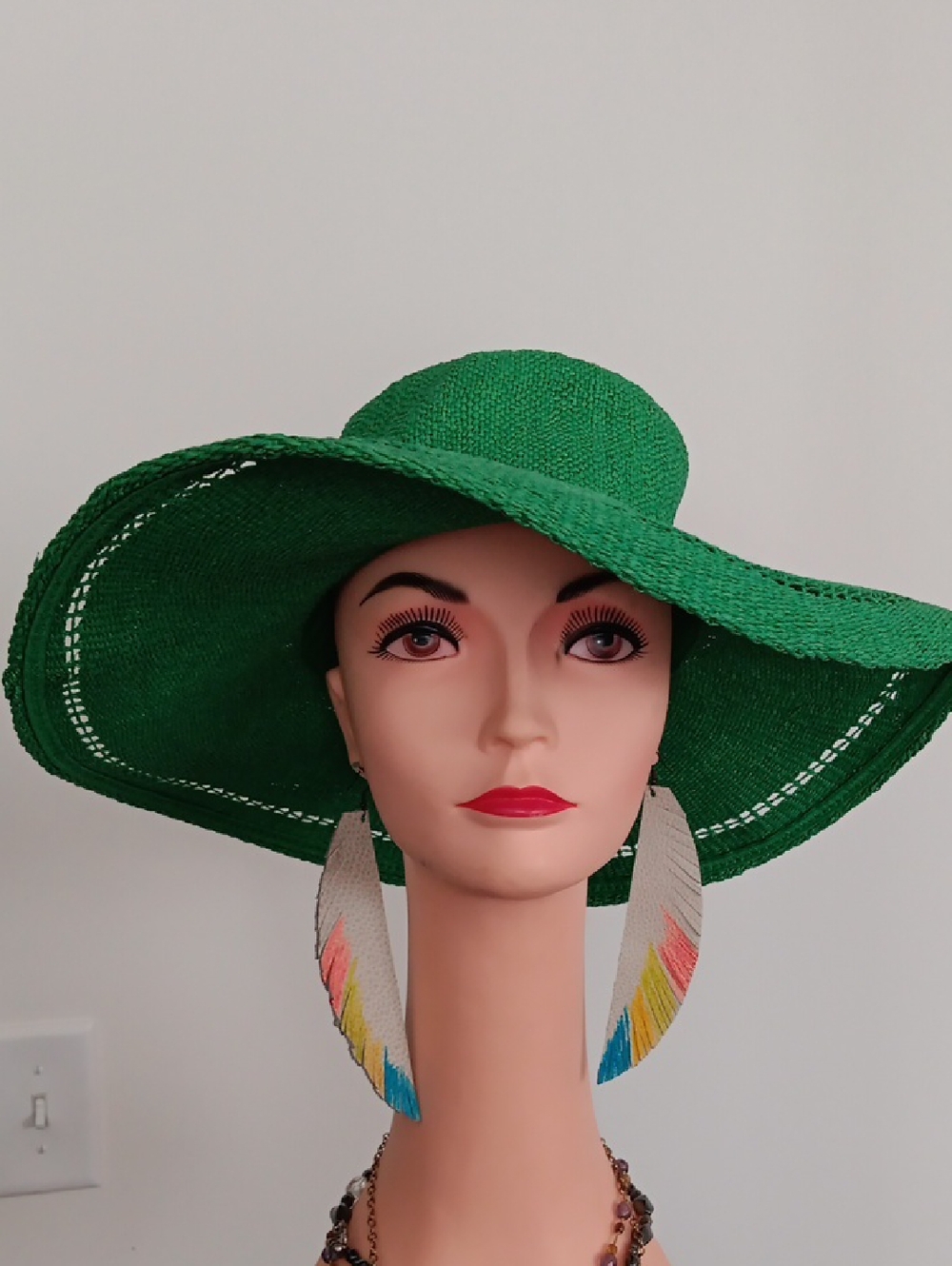 Zara Emerald Wide-Brim Straw Sun Hat